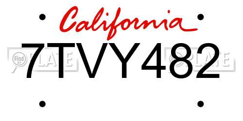 7TVY482 California License Plate
