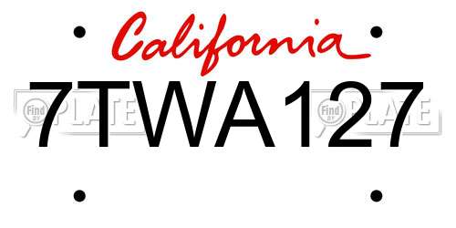 7TWA127 California License Plate