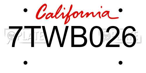 7TWB026 California License Plate