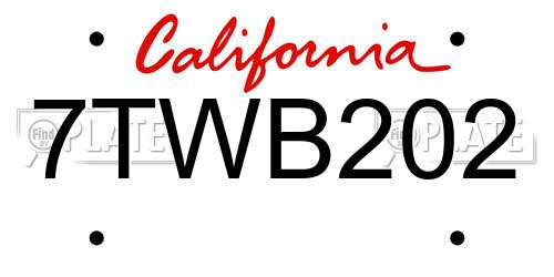 7TWB202 California License Plate