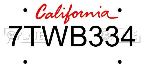 7TWB334 California License Plate