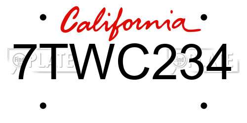 7TWC234 California License Plate