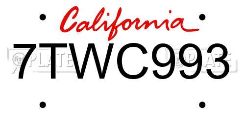 7TWC993 California License Plate