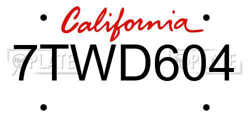 7TWD604 California License Plate