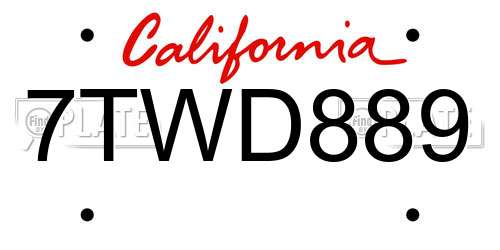 7TWD889 California License Plate