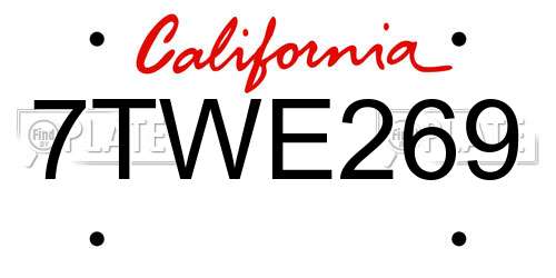7TWE269 California License Plate