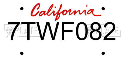 7TWF082 California License Plate