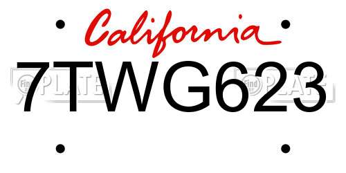 7TWG623 California License Plate