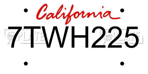 7TWH225 California License Plate