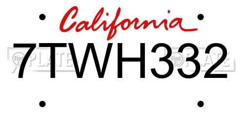 7TWH332 California License Plate
