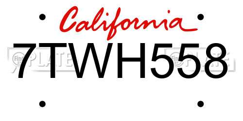 7TWH558 California License Plate