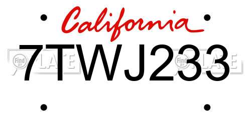 7TWJ233 California License Plate