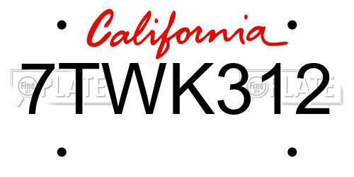 7TWK312 California License Plate