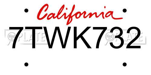 7TWK732 California License Plate