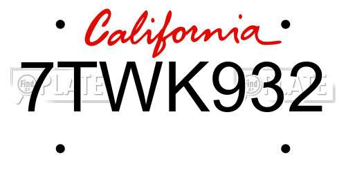 7TWK932 California License Plate