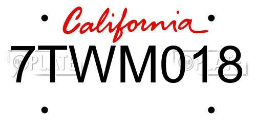 7TWM018 California License Plate
