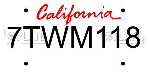 7TWM118 California License Plate