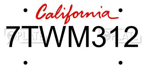 7TWM312 California License Plate