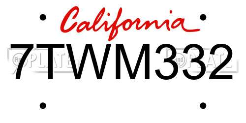 7TWM332 California License Plate