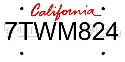 7TWM824 California License Plate