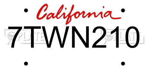 7TWN210 California License Plate
