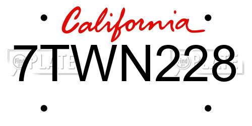 7TWN228 California License Plate
