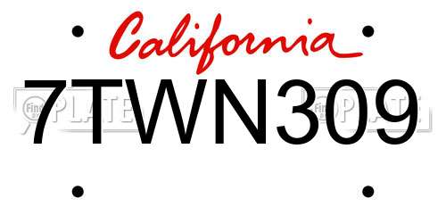 7TWN309 California License Plate