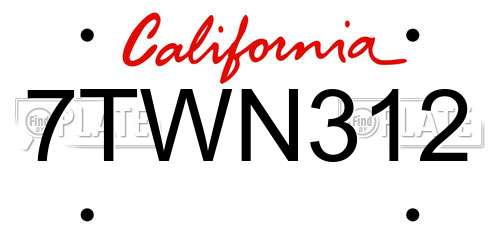 7TWN312 California License Plate