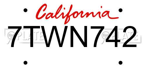7TWN742 California License Plate