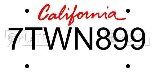 7TWN899 California License Plate
