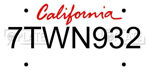 7TWN932 California License Plate