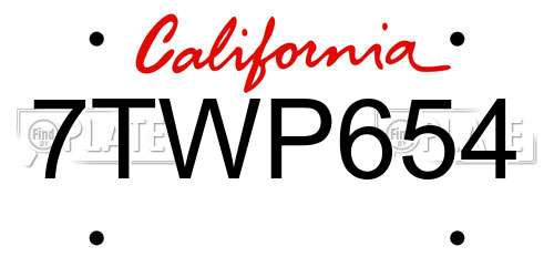 7TWP654 California License Plate