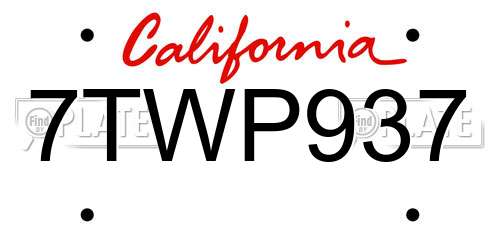 7TWP937 California License Plate