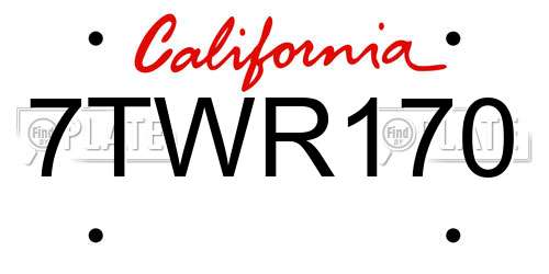 7TWR170 California License Plate