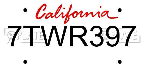 7TWR397 California License Plate
