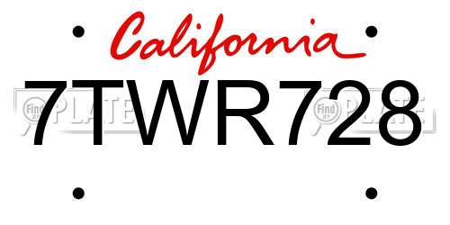 7TWR728 California License Plate