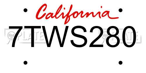 7TWS280 California License Plate