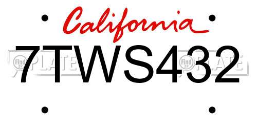 7TWS432 California License Plate