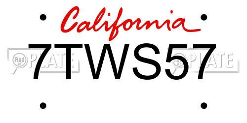 7TWS57 California License Plate
