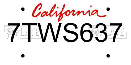 7TWS637 California License Plate
