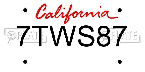 7TWS87 California License Plate