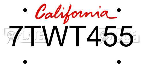7TWT455 California License Plate