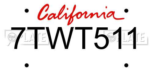 7TWT511 California License Plate
