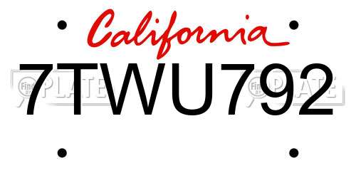 7TWU792 California License Plate