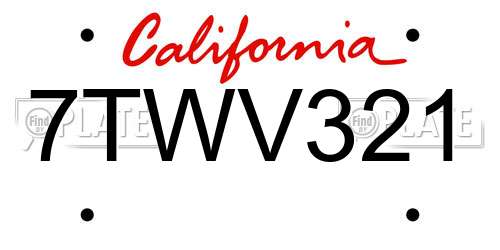 7TWV321 California License Plate