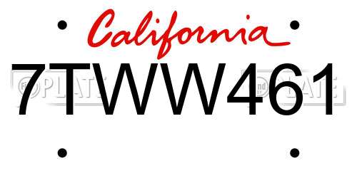7TWW461 California License Plate