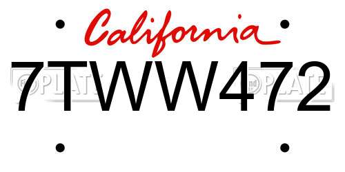 7TWW472 California License Plate