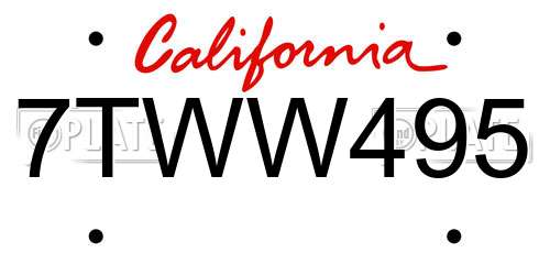 7TWW495 California License Plate