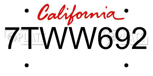 7TWW692 California License Plate