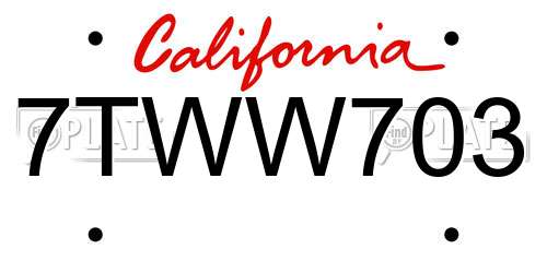 7TWW703 California License Plate